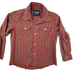 Vintage Wrangler Western Cowboy Pearl Snap Scotch Plaid Long Sleeve Boys Small